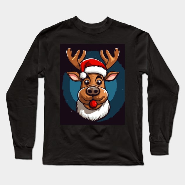 Cute Comic Reindeer Long Sleeve T-Shirt by Obotan Mmienu